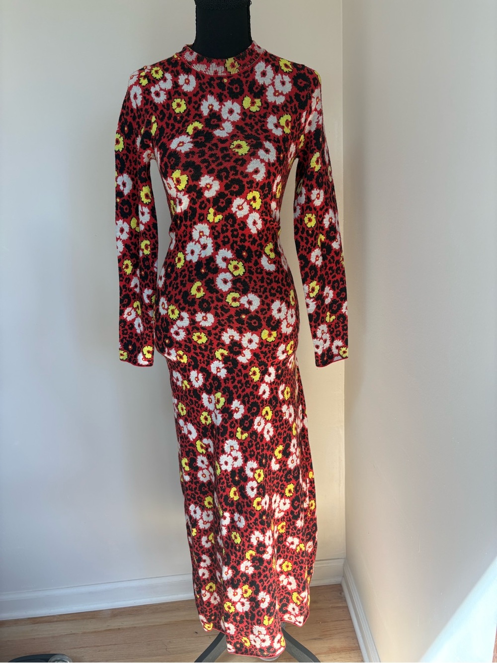 The Kooples Red Floral Long-Sleeve Maxi Dress